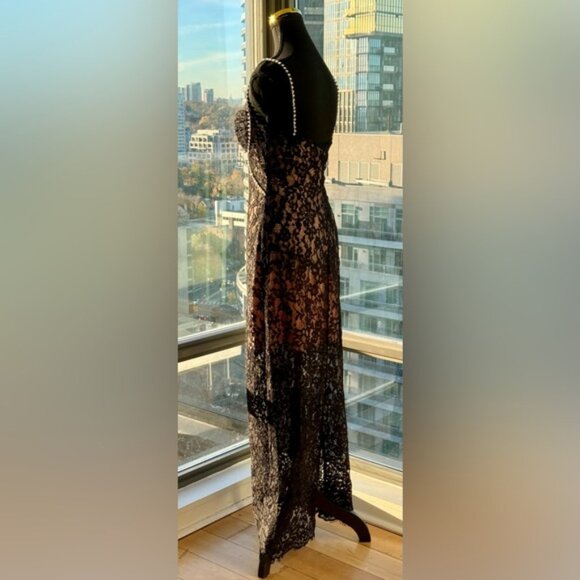 🆕 SELF-PORTRAIT 🧿 NWOT Crystal Trimmed Black Fine Lace Maxi Dress, Sz US4 UK8 - Picture 8 of 15